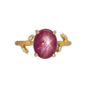 4cts Star Ruby Ring in Solid 14K Gold with Natural Diamond Accents